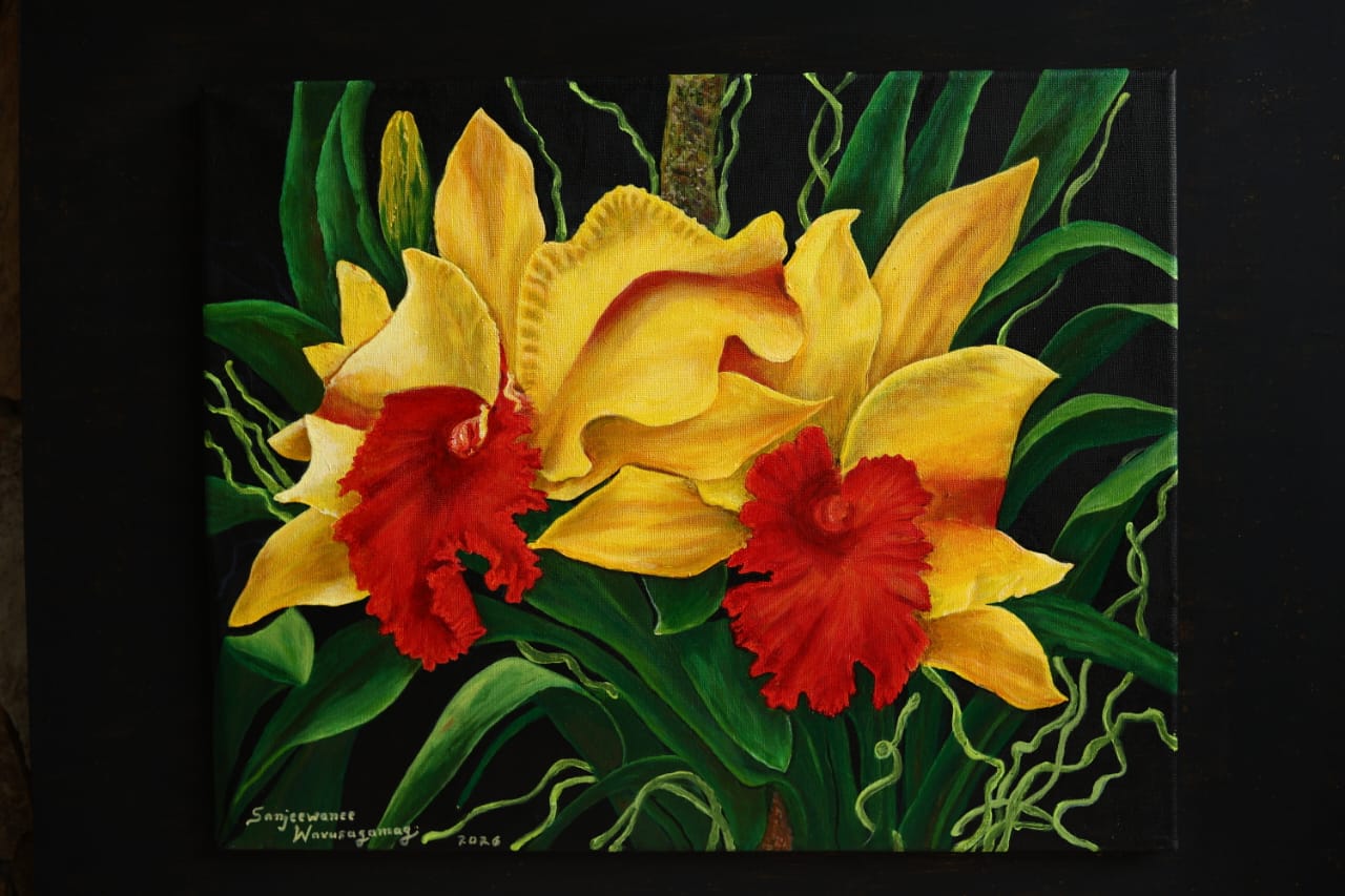 Golden Orchids — Oil on canvas by Sanjeewani Warusagamage