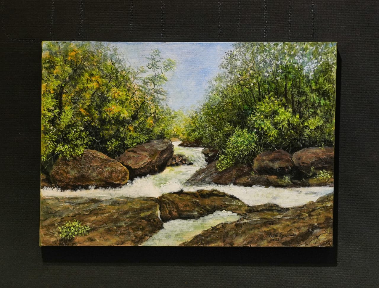 Mountain Stream — Acrylic on canvas by Lalith Ranasinghe